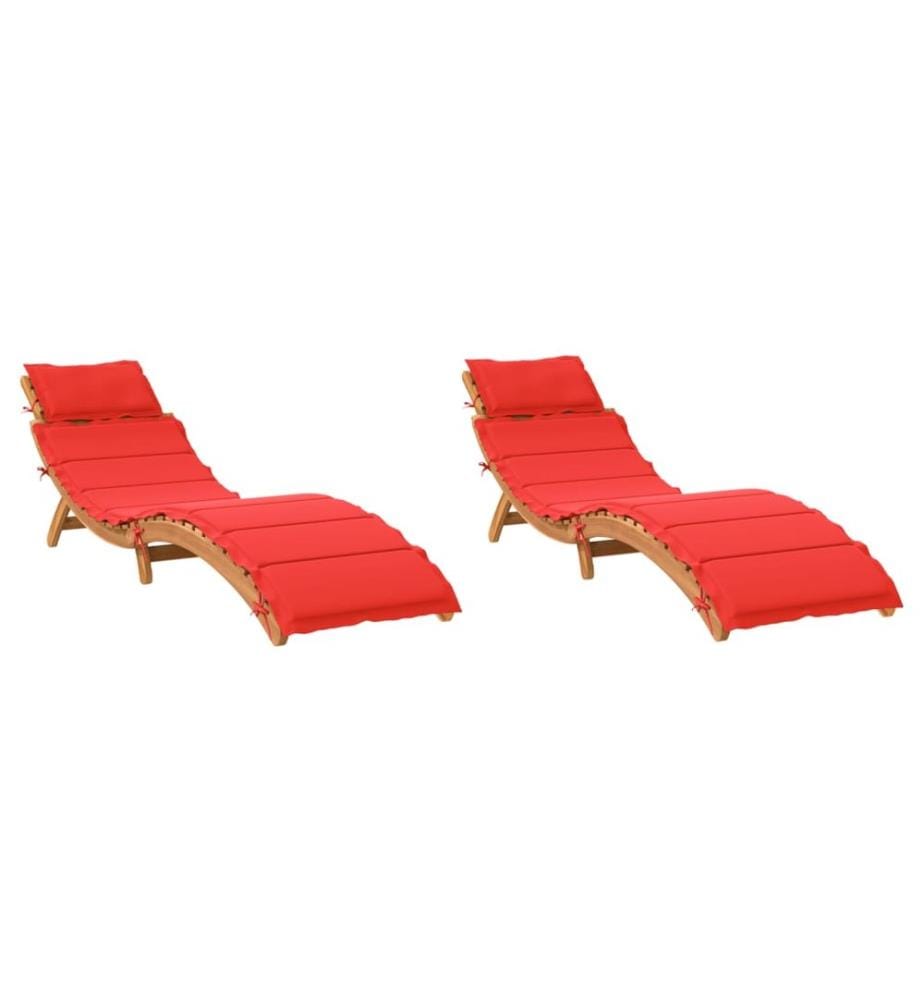 vidaXL Sonnenliegen mit Auflagen 2 Stk. Rot Massivholz Akazie