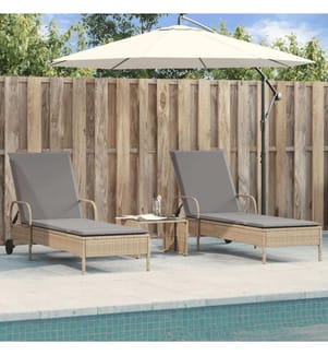 vidaXL Sonnenliegen mit Auflagen 2 Stk. Beige Poly Rattan