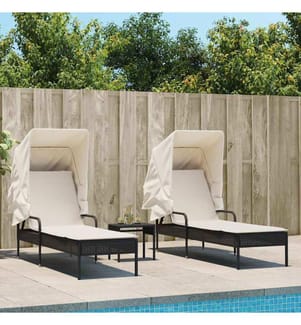 vidaXL Sonnenliegen 2 Stk. mit Dach und Tisch Schwarz Poly-Rattan