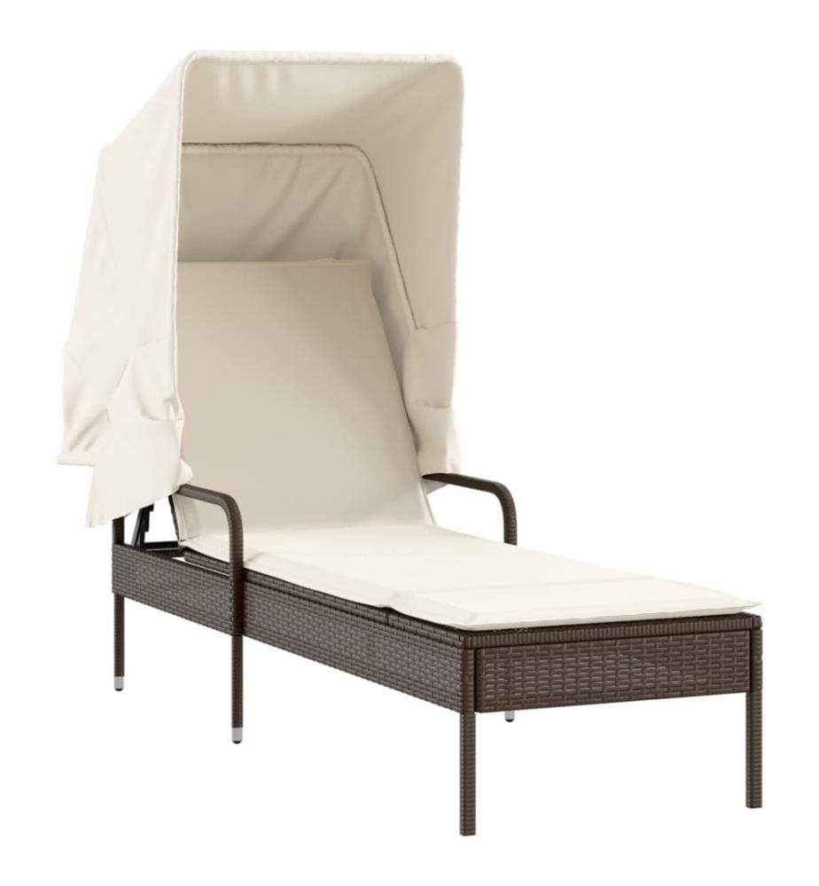 vidaXL Sonnenliegen 2 Stk. mit Dach und Tisch Braun Poly Rattan