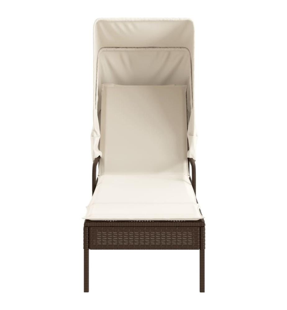 vidaXL Sonnenliegen 2 Stk. mit Dach und Tisch Braun Poly Rattan