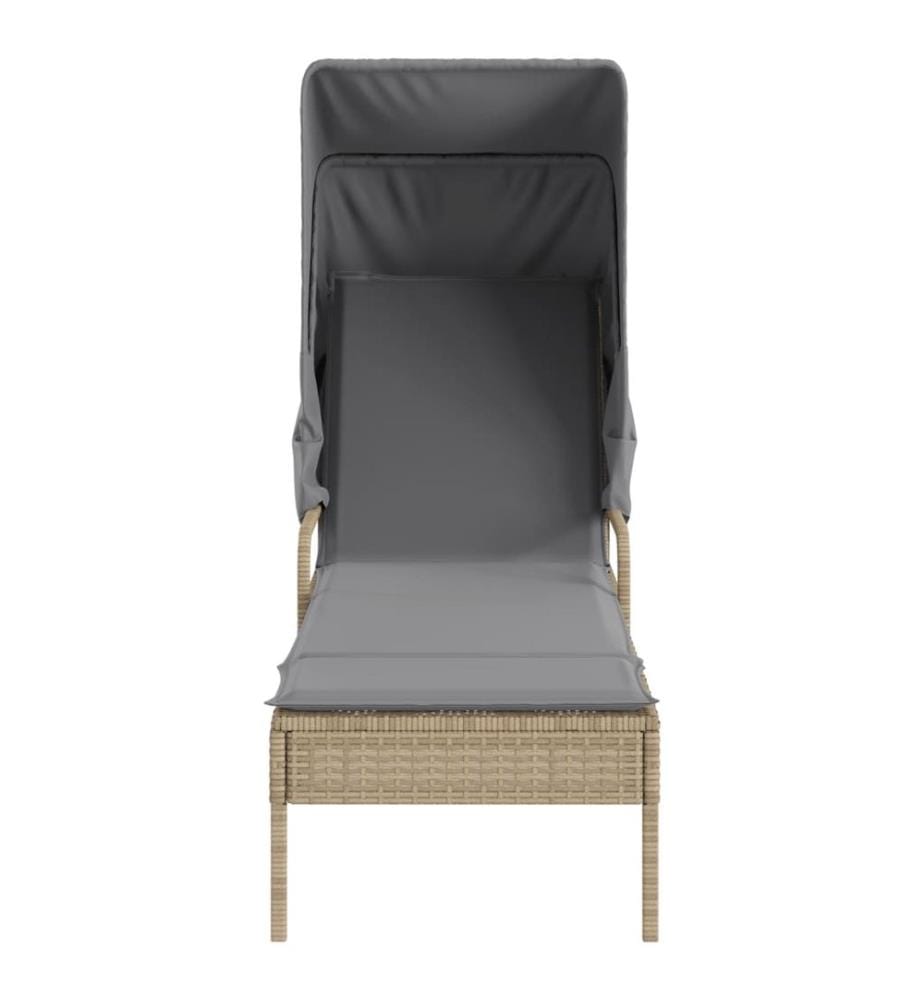 vidaXL Sonnenliegen 2 Stk. mit Dach und Tisch Beige Poly Rattan