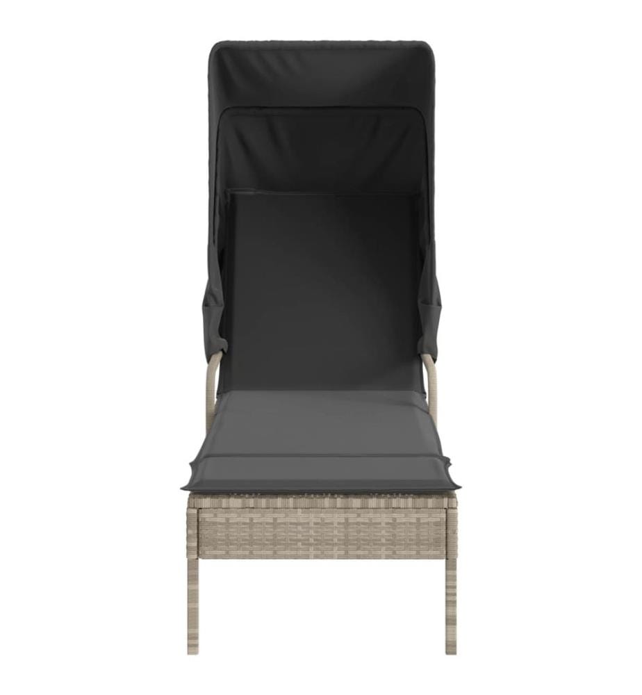 vidaXL Sonnenliegen 2 Stk. mit Dach und Tisch Hellgrau Poly Rattan