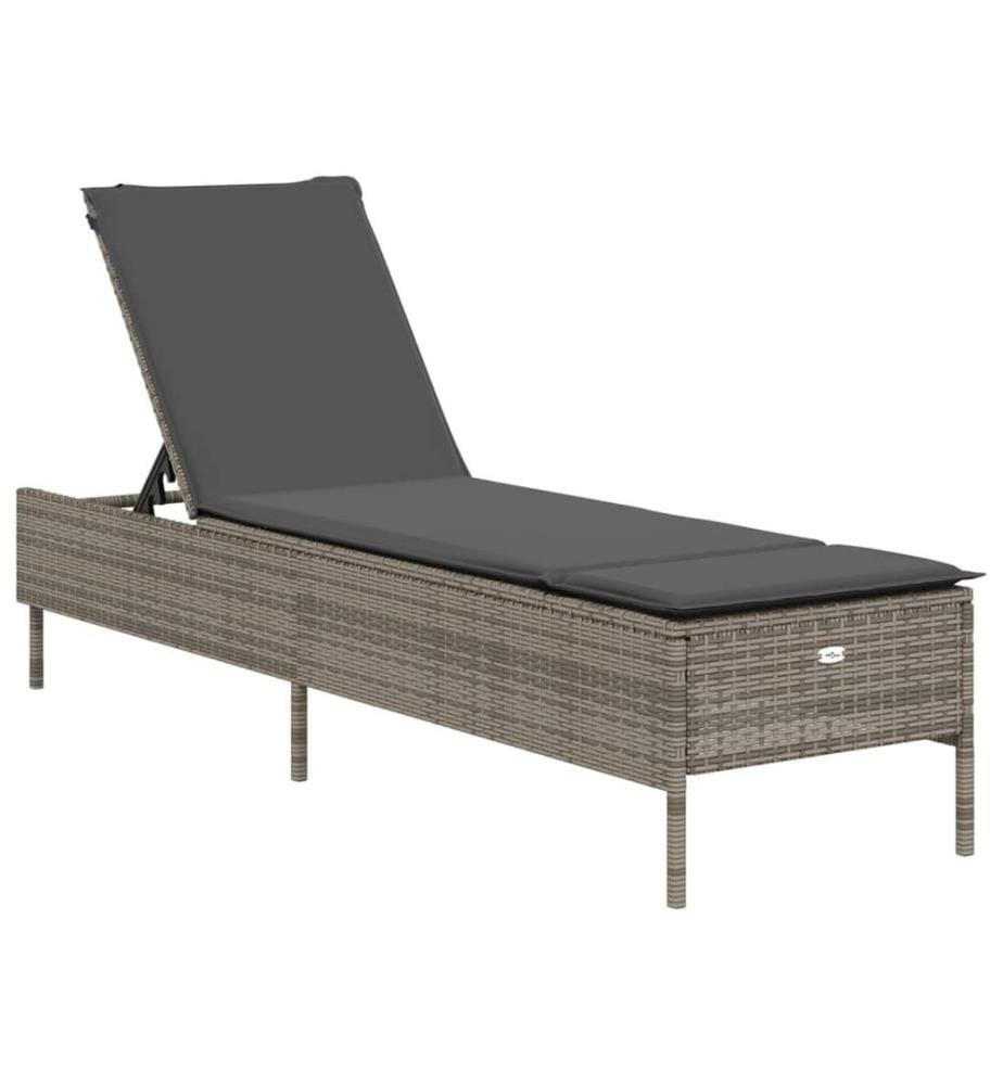 vidaXL Sonnenliegen mit Auflagen 2 Stk. Grau Poly Rattan