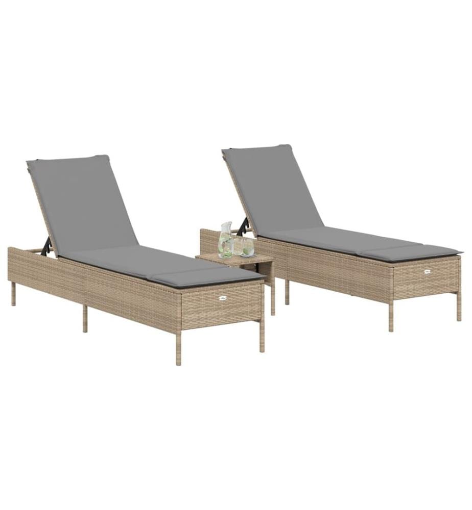 vidaXL Sonnenliegen mit Auflagen 2 Stk. Beige Poly Rattan