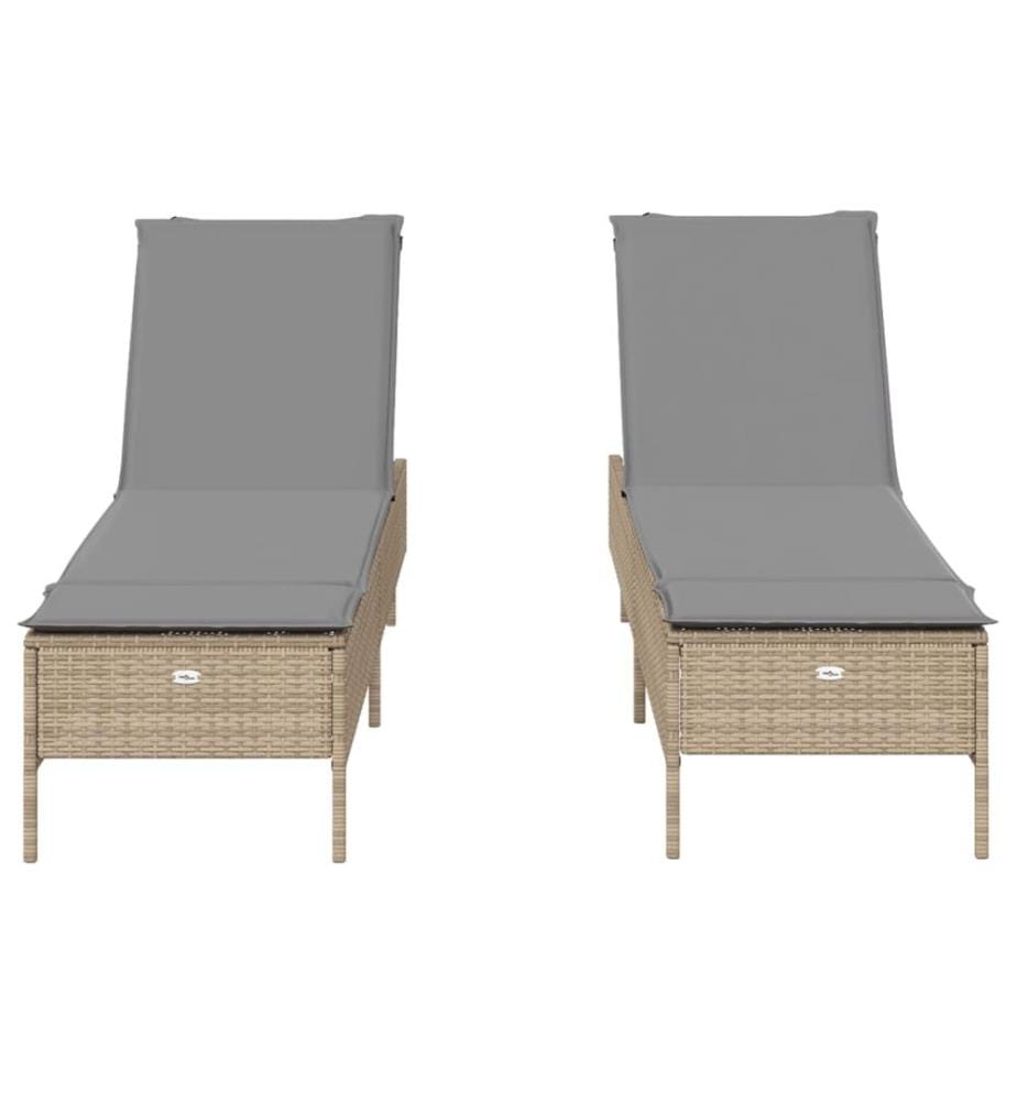 vidaXL Sonnenliegen mit Auflagen 2 Stk. Beige Poly Rattan