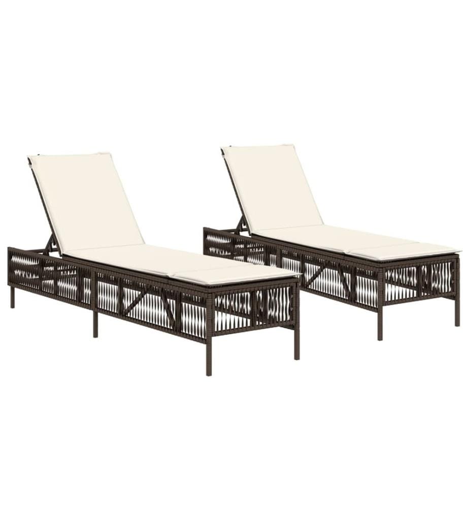 vidaXL Sonnenliegen mit Auflagen 2 Stk. Braun Poly Rattan
