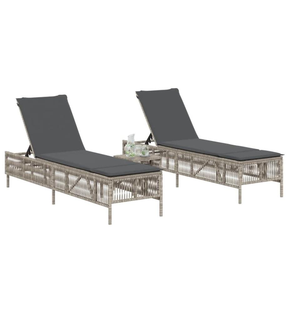 vidaXL Sonnenliegen mit Auflagen 2 Stk. Hellgrau Poly Rattan