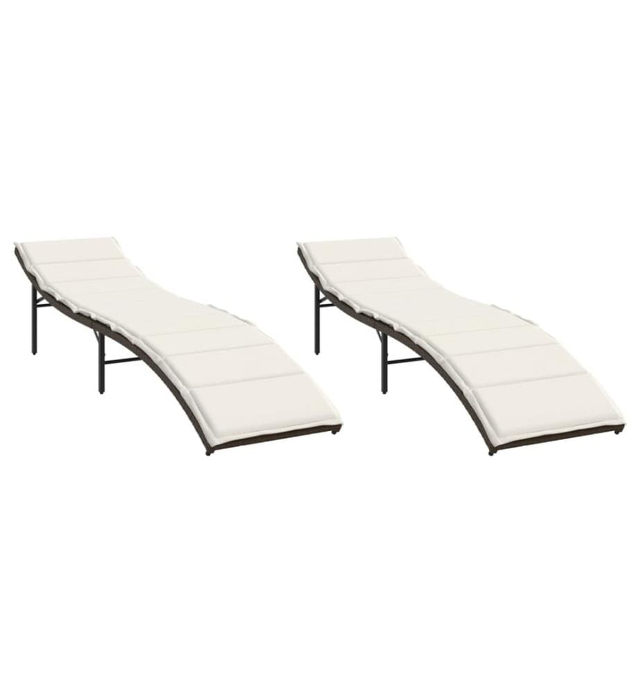 vidaXL Sonnenliegen 2 Stk. mit Auflagen Braun Poly Rattan