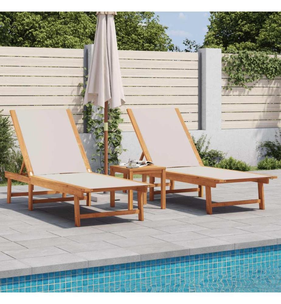 vidaXL Sonnenliegen 2 Stk. mit Tisch Grau Massivholz Akazie Textilene