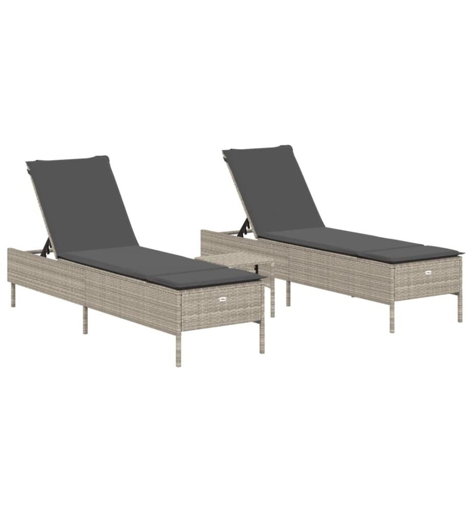 vidaXL 3-tlg. Sonnenliegen-Set mit Auflage Hellgrau Poly Rattan