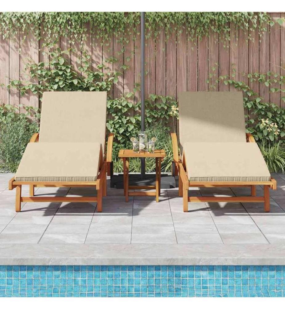 vidaXL Sonnenliege 2 pcs Beige 200 x 67 x 84 cm Massivholz Akazie