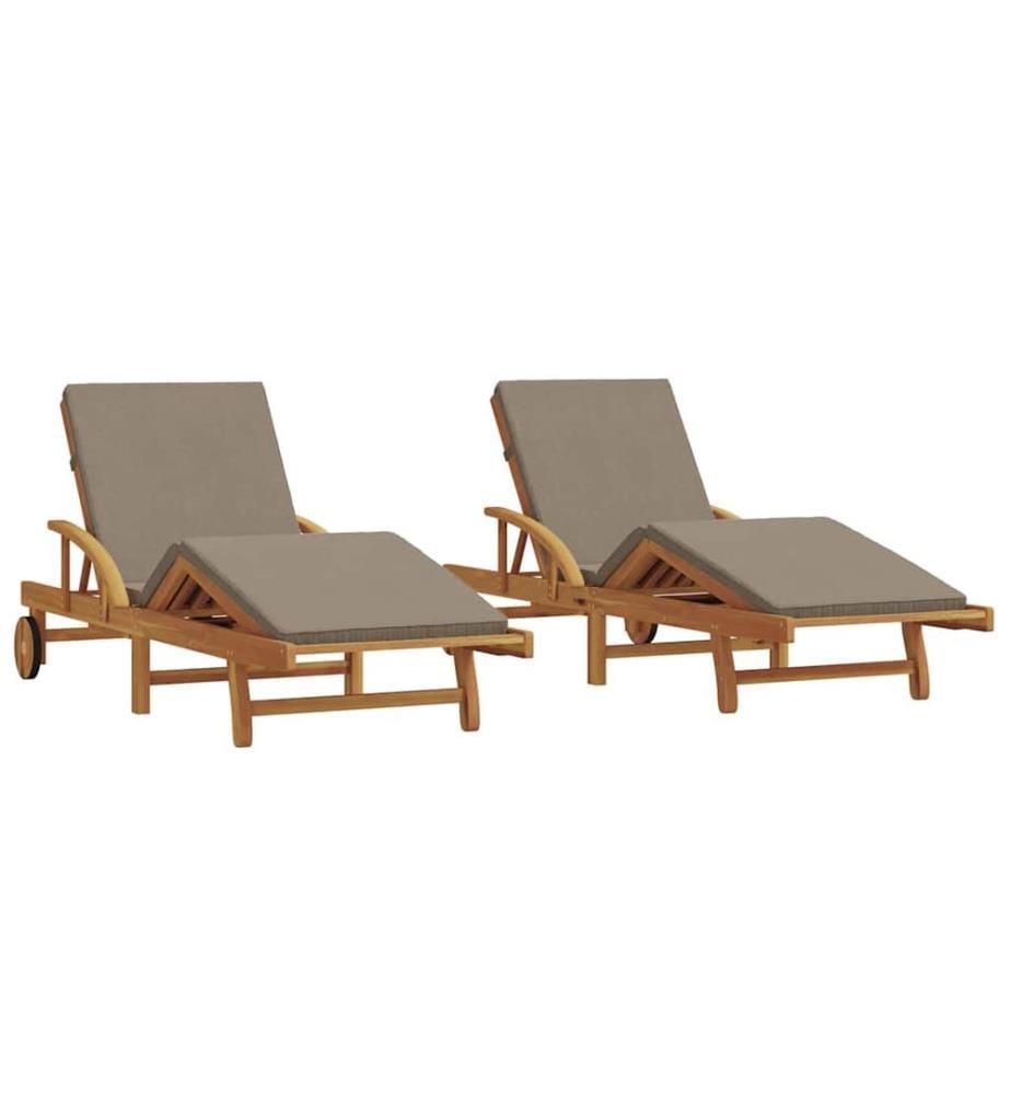 vidaXL Sonnenliege 2 pcs Taupe 200 x 67 x 84 cm Massivholz Akazie