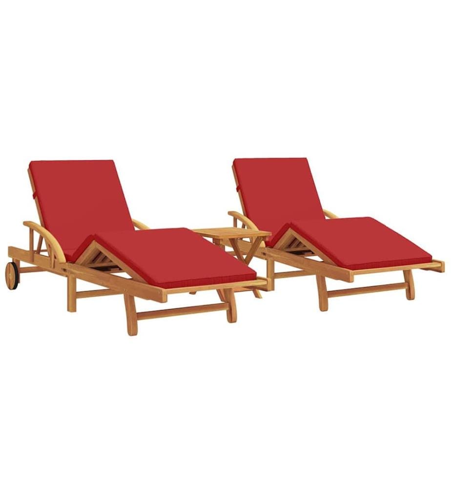 vidaXL Sonnenliege 3 pcs Rot 200 x 67 x 84 cm Massivholz Akazie