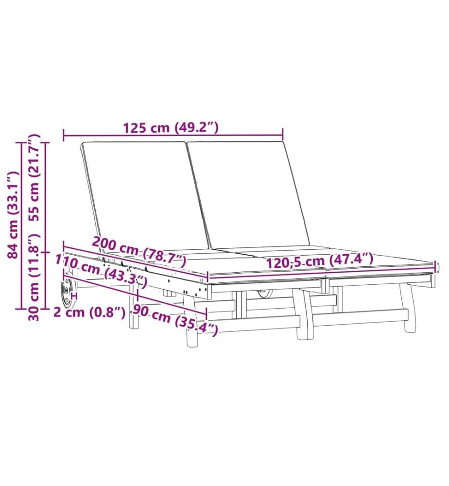 vidaXL Sonnenliege Braun 125 x 200 x 84 cm Massivholz Akazie