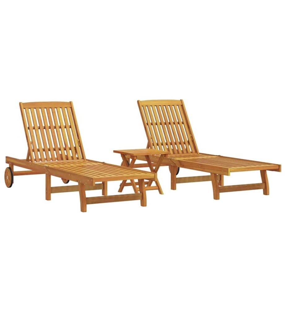 vidaXL Sonnenliegen 2 Stk. mit Tisch Massivholz Akazie