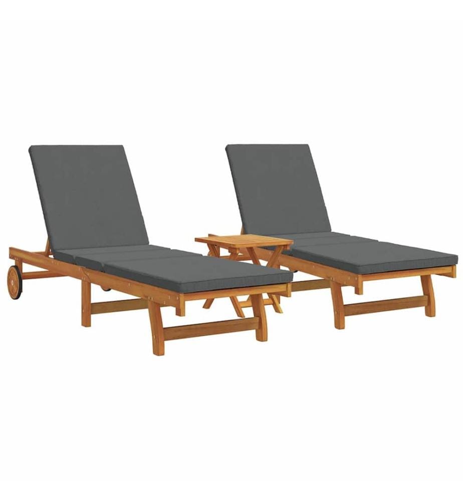 vidaXL Sonnenliege 2-Person 3 pcs Braun Massivholz Akazie