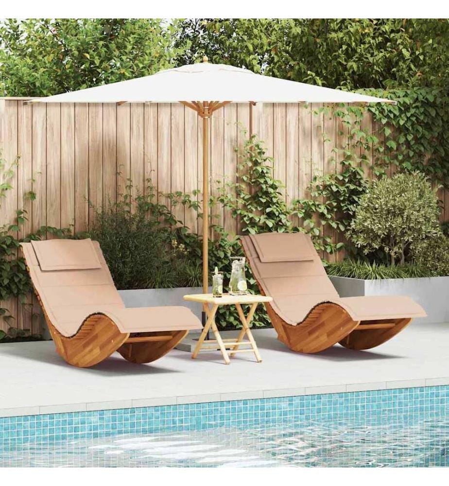 vidaXL Transat avec coussin 2 pcs Marron Bois d'Acacia Massif