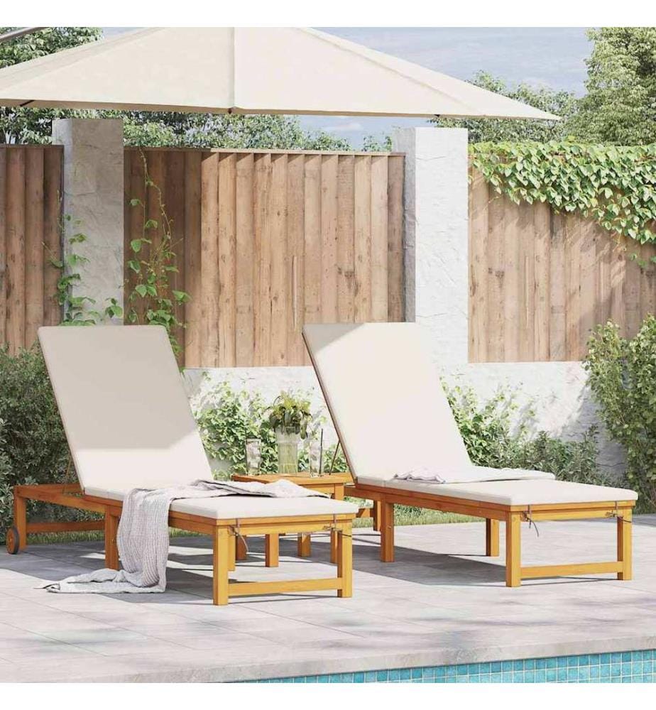 vidaXL Sonnenliege 2 pcs Braun 202 x 53 x 89 cm Massivholz Akazie