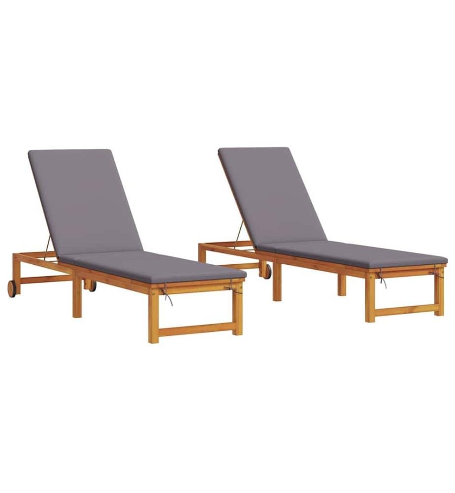 vidaXL Sonnenliege 2 pcs Braun 202 x 53 x 89 cm Massivholz Akazie