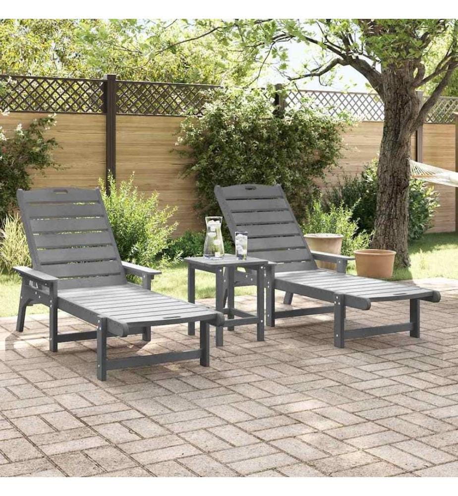 vidaXL Sonnenliege 2 pcs Hellgrau 195,5 x 53 x 98,5 cm Polyethylen