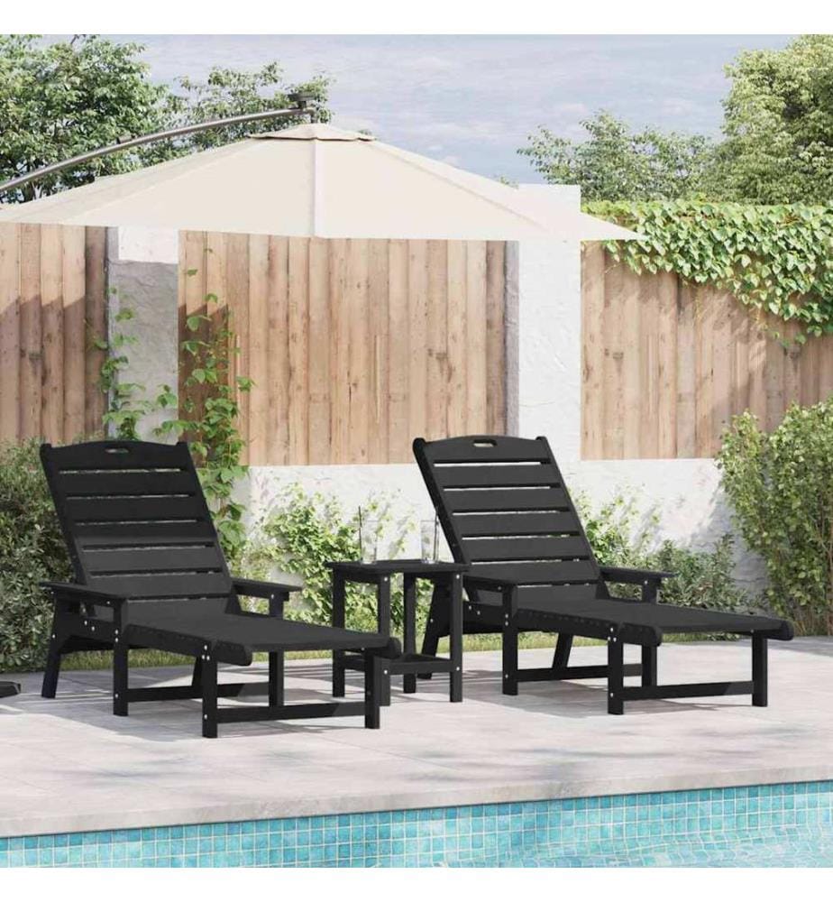 vidaXL Sonnenliege 3 pcs Schwarz Polyethylen