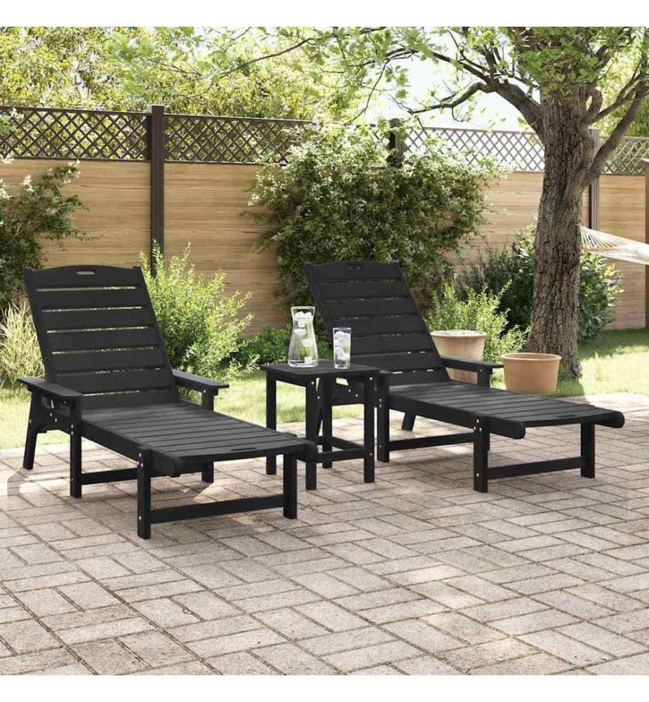 vidaXL Sonnenliege 3 pcs Schwarz Polyethylen