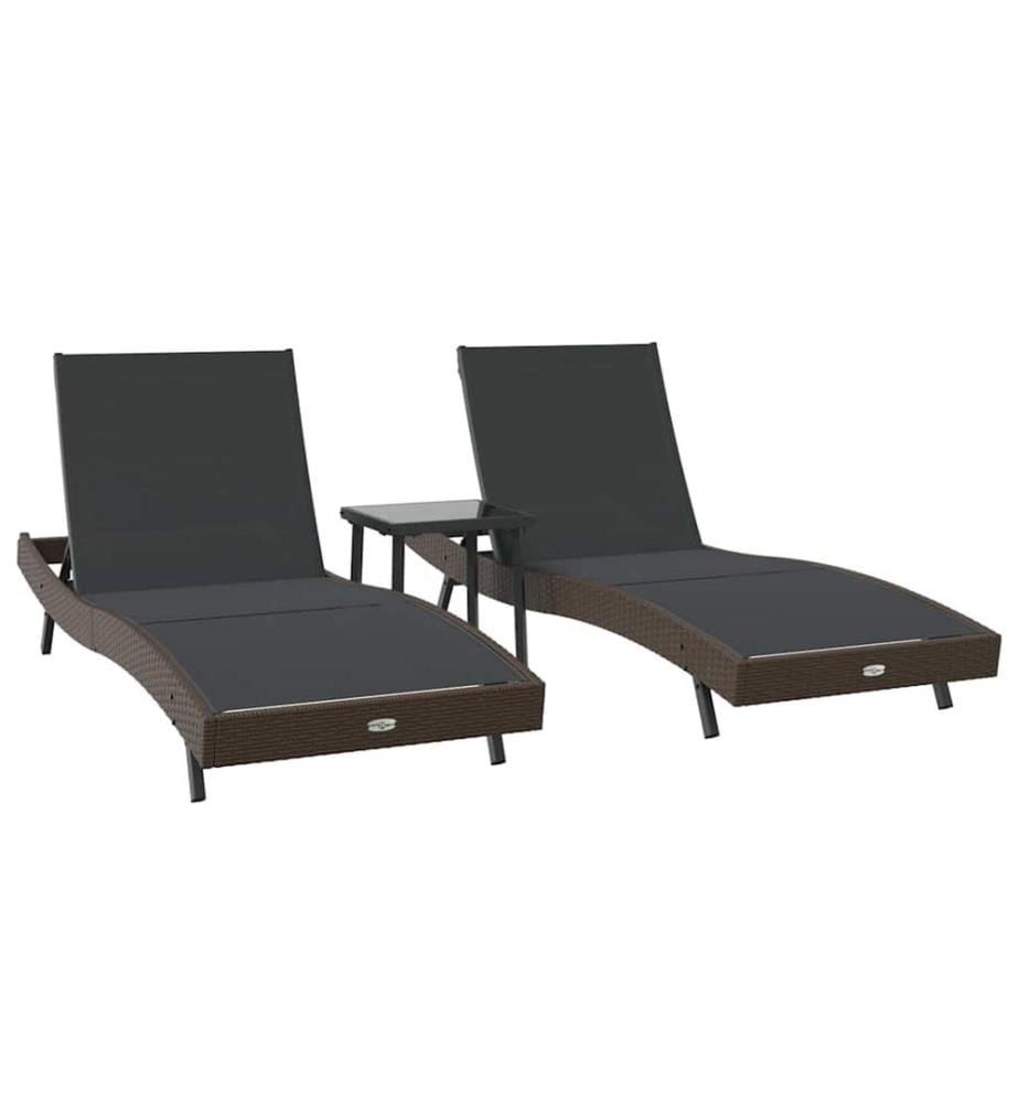 vidaXL Sonnenliege 3 pcs Braun 197 x 70 x 82 cm Poly-Rattan