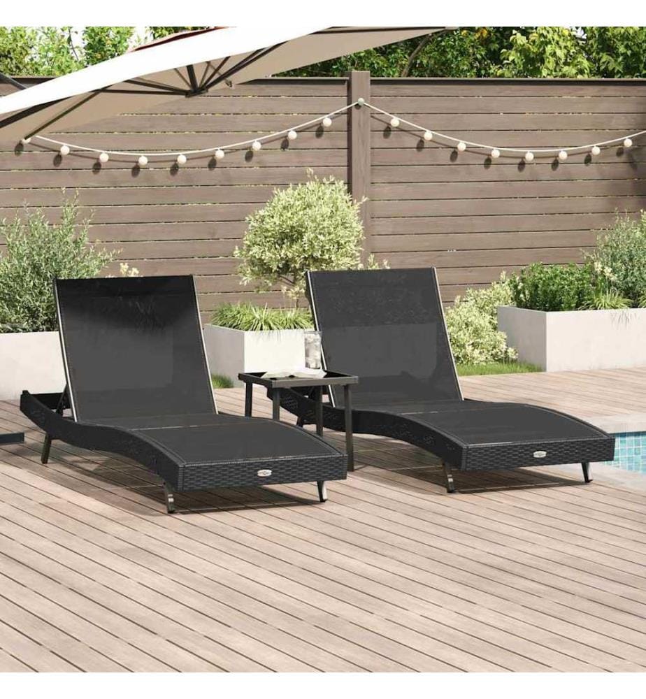 vidaXL Sonnenliege 3 pcs Schwarz 197 x 70 x 82 cm Poly-Rattan