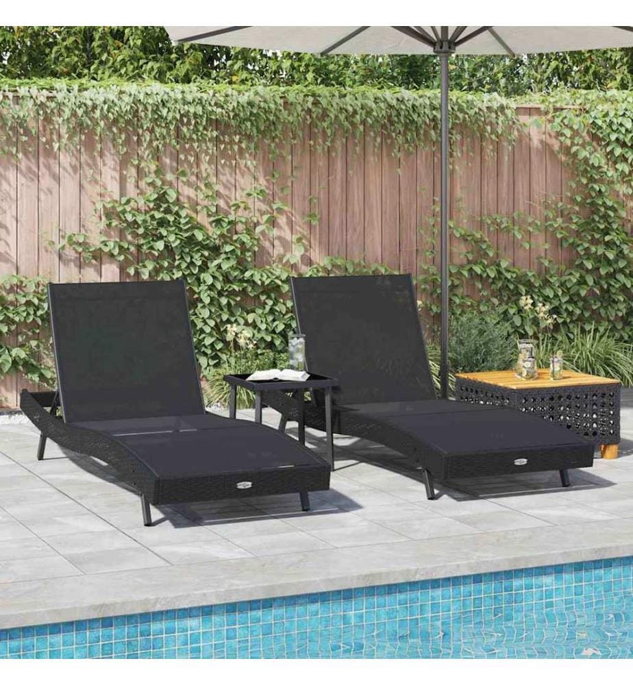 vidaXL Sonnenliege 3 pcs Schwarz 197 x 70 x 82 cm Poly-Rattan