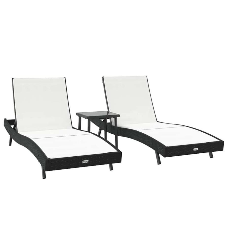 vidaXL Sonnenliege 3 pcs Schwarz und Weiss 197 x 70 x 82 cm Poly-Rattan