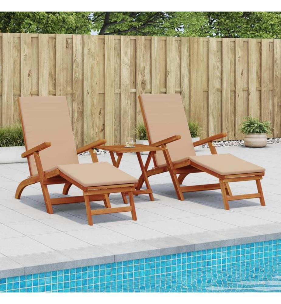 vidaXL Reclining and Folding Sunlounger 3 pcs Taupe Massivholz Akazie