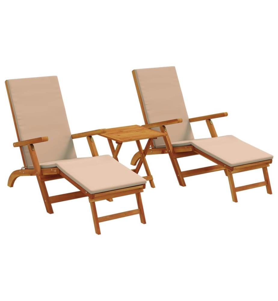 vidaXL Reclining and Folding Sunlounger 3 pcs Taupe Massivholz Akazie