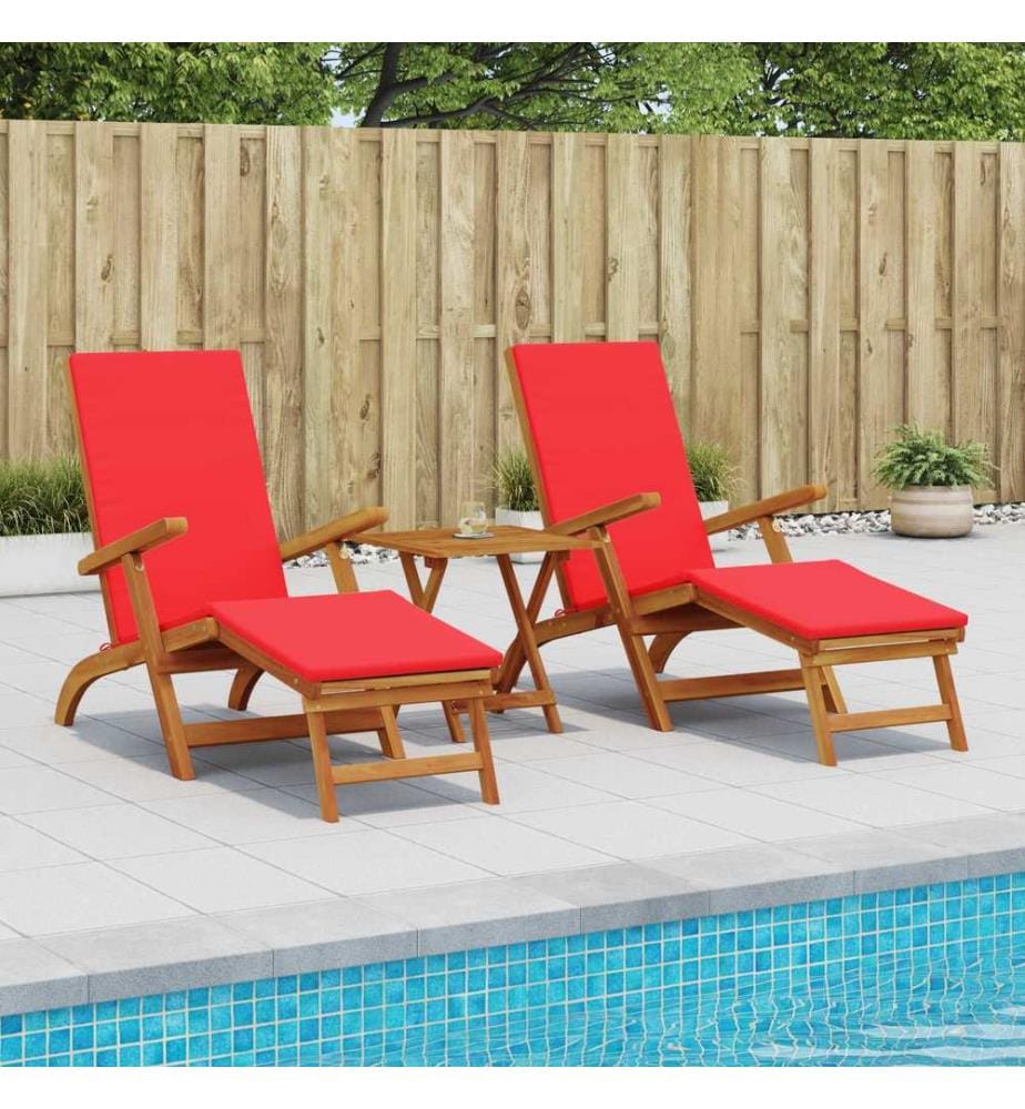 vidaXL Reclining and Folding Sunlounger 3 pcs Rot Massivholz Akazie