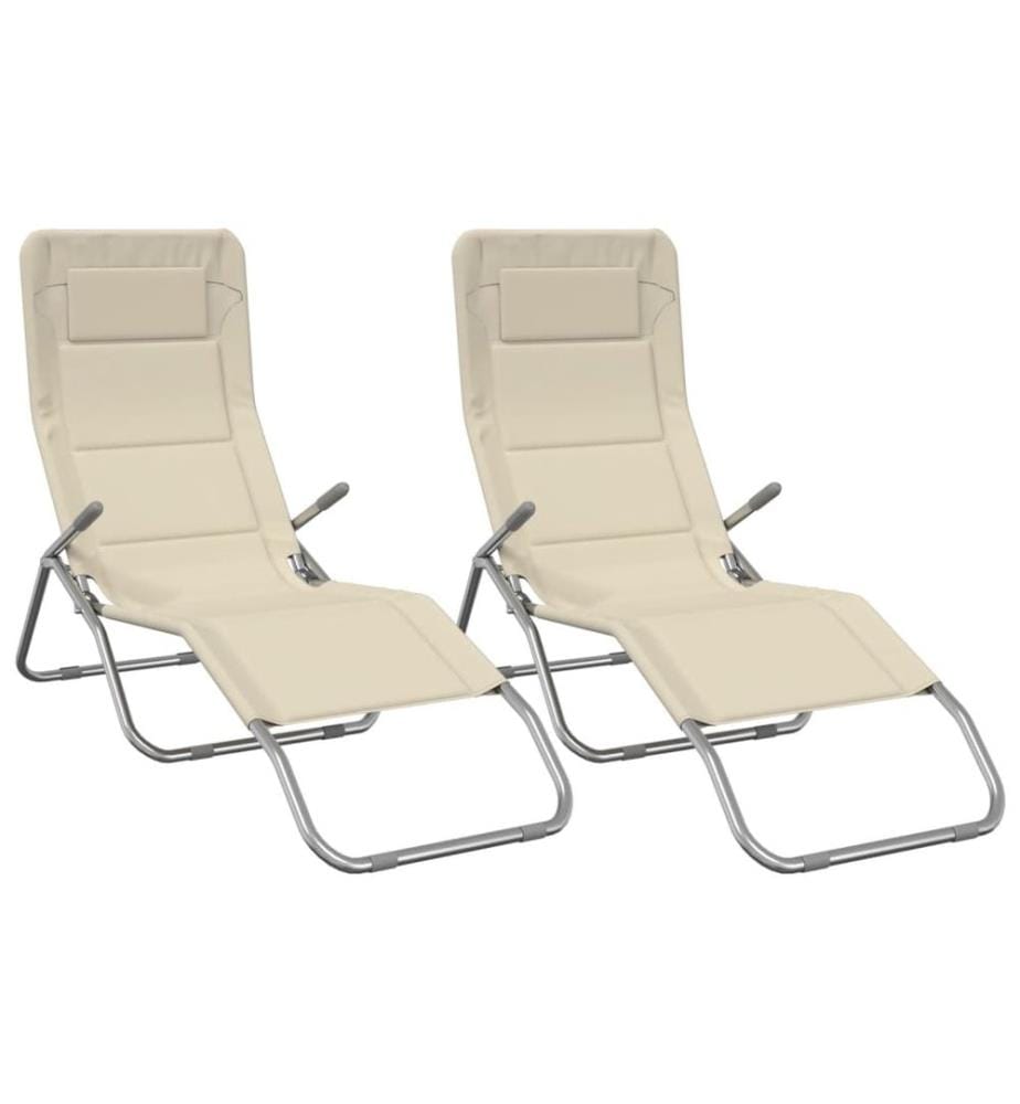 vidaXL Sonnenliegen 2 Stk. Creme Textilene & Pulverbeschichteter Stahl