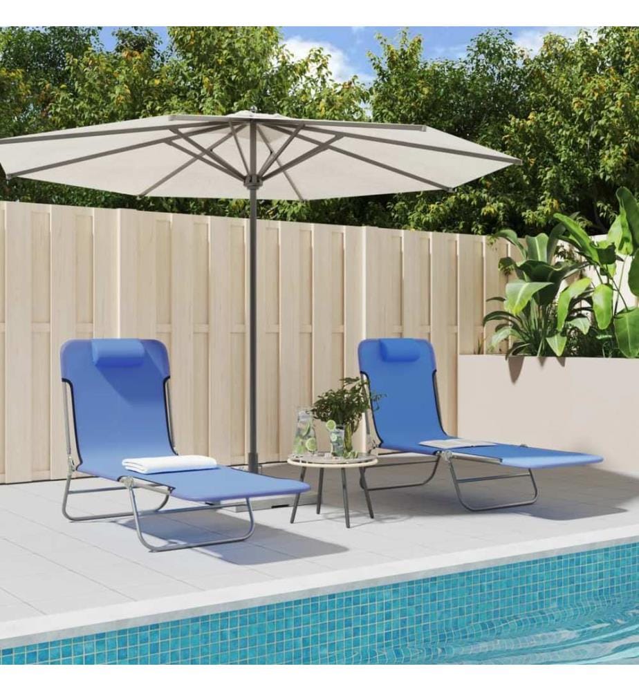 vidaXL Sonnenliegen Klappbar 2 Stk. Blau Textilene und Stahl