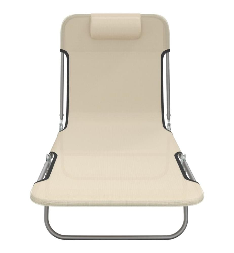 vidaXL Sonnenliegen Klappbar 2 Stk. Creme Textilene und Stahl