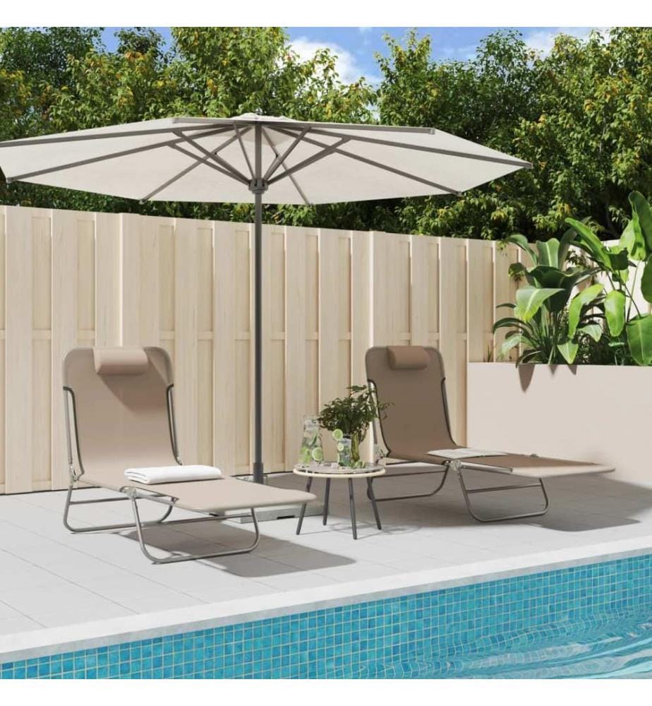 vidaXL Sonnenliegen Klappbar 2 Stk. Taupe Textilene und Stahl