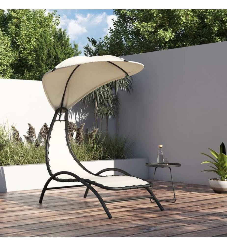 vidaXL Sonnenliege mit Dach Creme 167x80x195 cm Stoff und Stahl