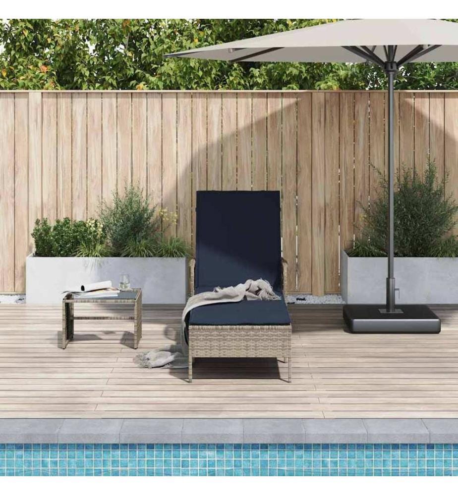 vidaXL Sonnenliege Grau und Marineblau 200 x 55 x 92 cm Poly-Rattan