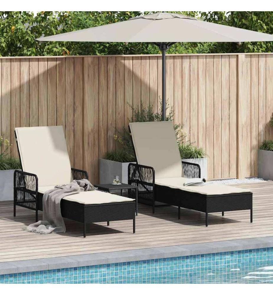 vidaXL Sonnenliege 3 pcs Schwarz und Cremeweiss 55 x 200 x 92 cm