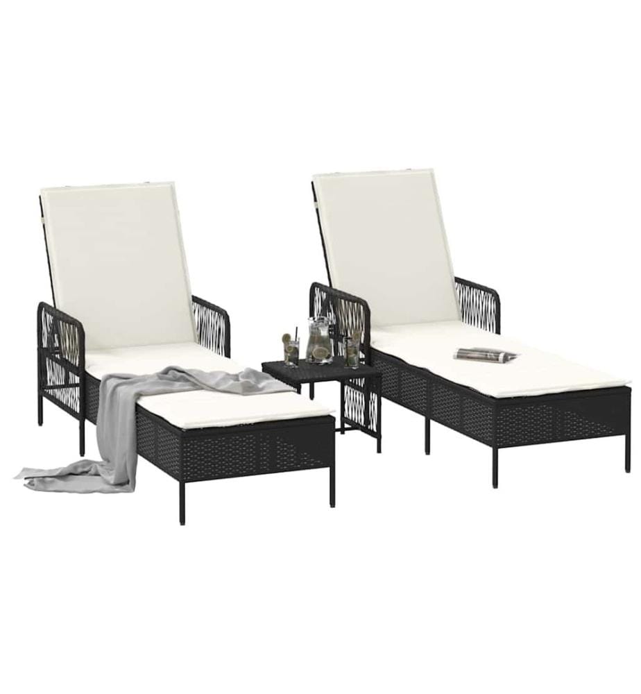 vidaXL Sonnenliege 3 pcs Schwarz und Cremeweiss 55 x 200 x 92 cm