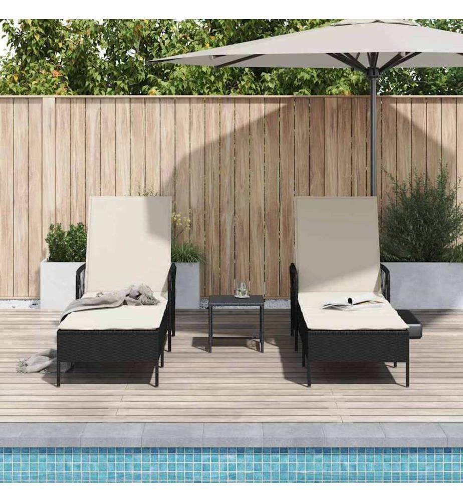 vidaXL Sonnenliege 3 pcs Schwarz und Cremeweiss 55 x 200 x 92 cm