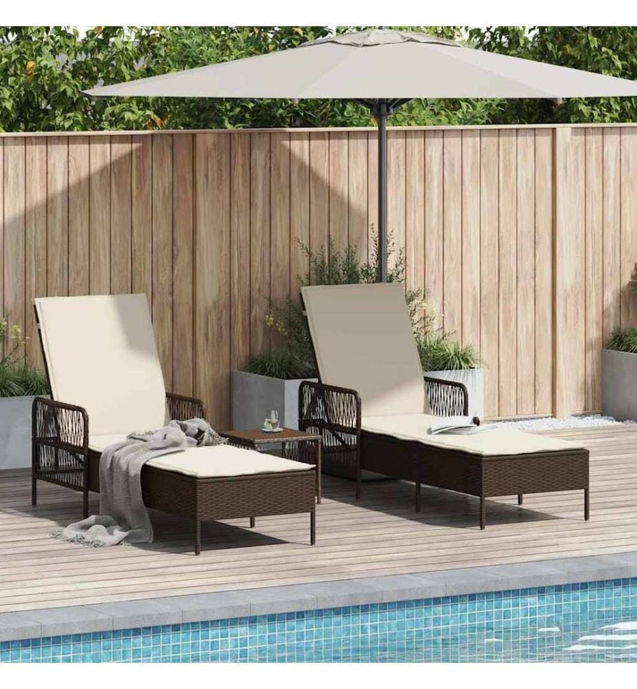 vidaXL Sonnenliege 3 pcs Braun und Creme Weiss 200 x 55 x 92 cm