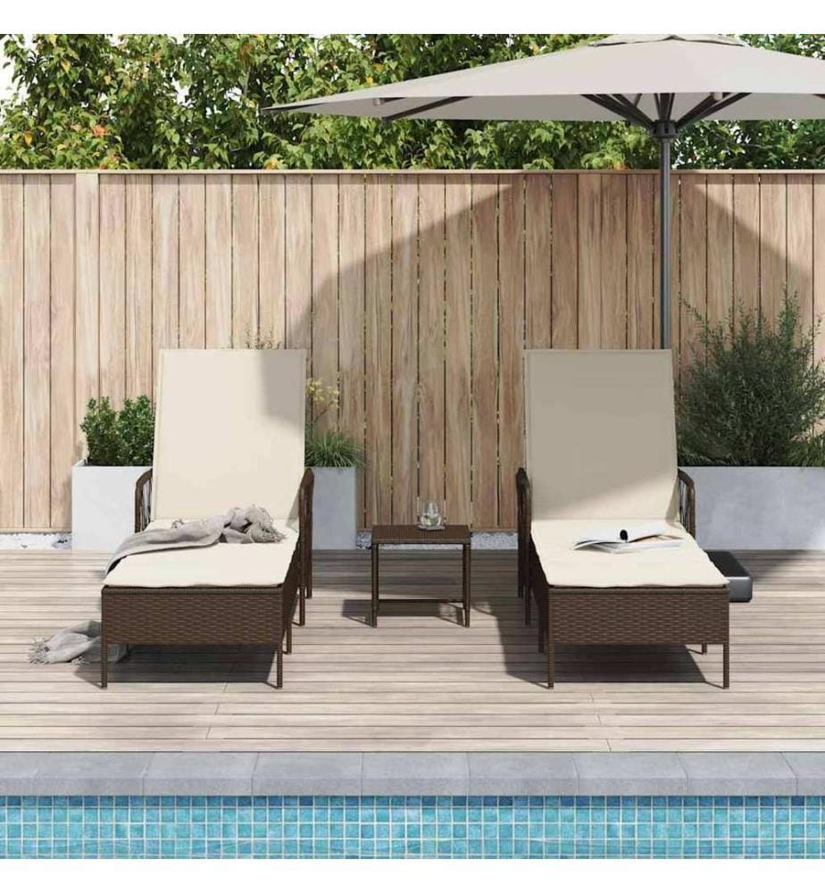 vidaXL Sonnenliege 3 pcs Braun und Creme Weiss 200 x 55 x 92 cm