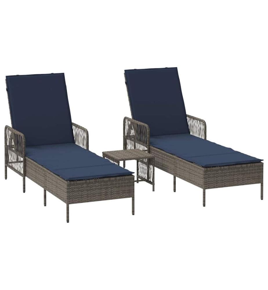 vidaXL Sonnenliege 3 pcs Grau und Marineblau 200 x 55 x 92 cm