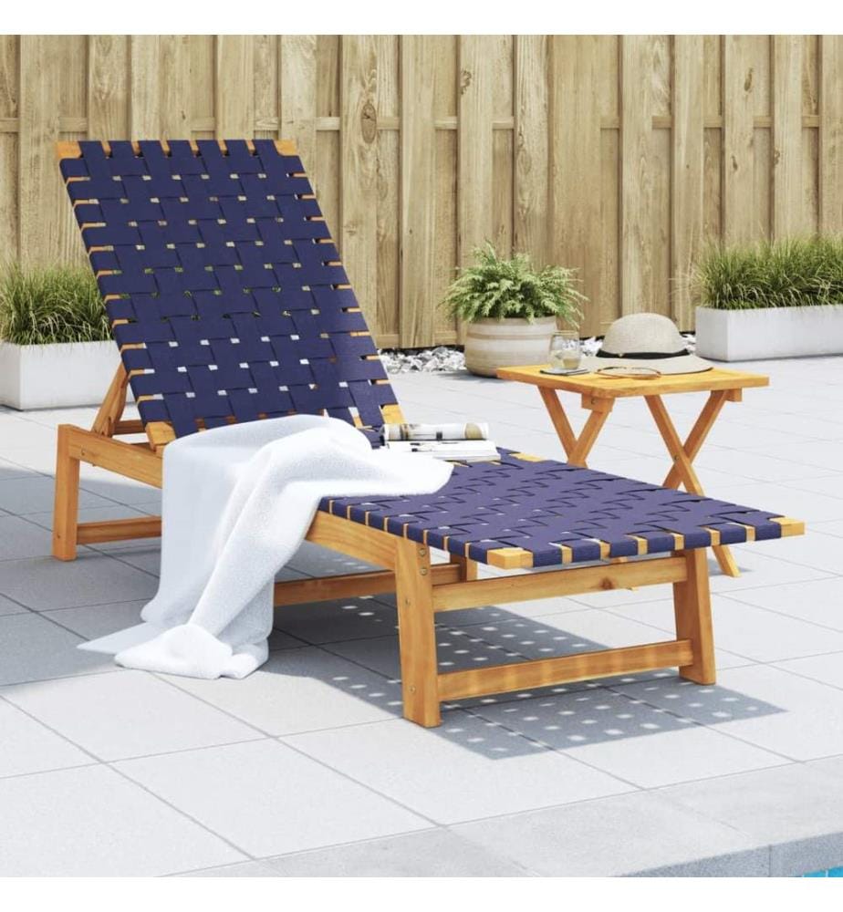 vidaXL Sonnenliege Dunkelblau Massivholz Akazie und Stoff