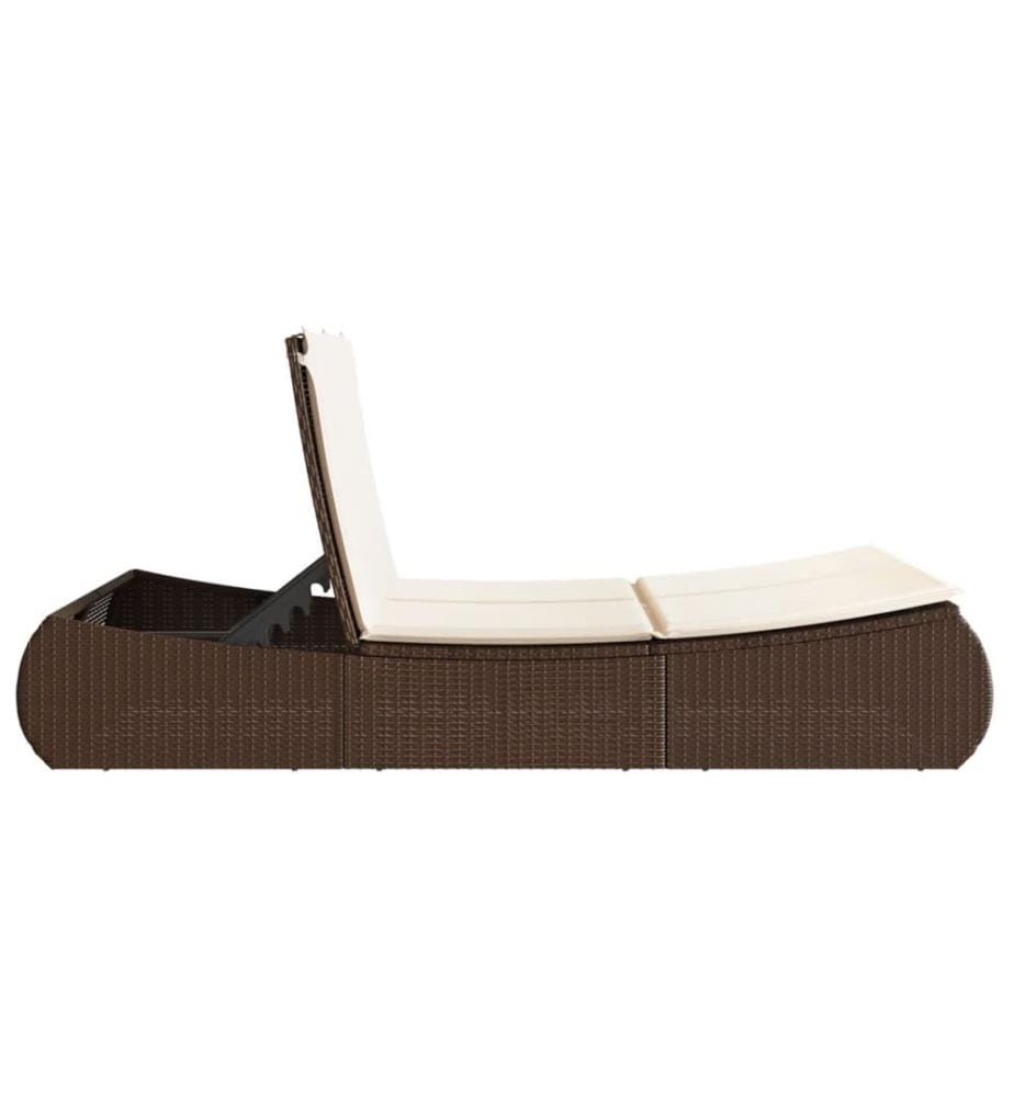 vidaXL Doppel-Sonnenliege mit Auflagen Braun Poly Rattan