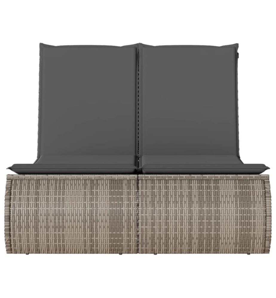 vidaXL Doppel-Sonnenliege mit Kissen Grau Poly Rattan