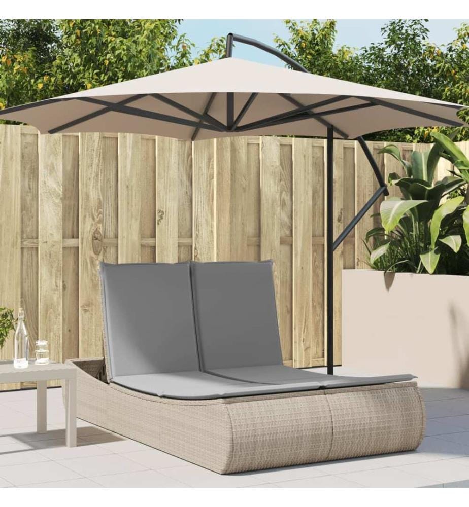 vidaXL Doppel-Sonnenliege mit Auflagen Beige Poly Rattan